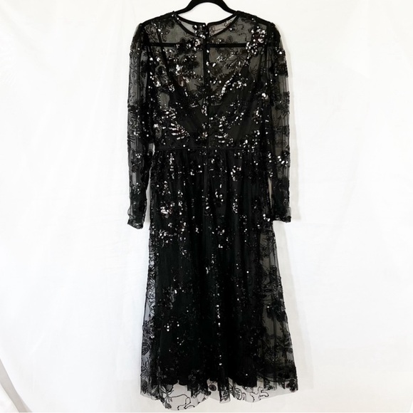 Mac Duggal Black Illusions Embroidered Beaded Sequined Midi Dress Size 0 BNWT - Picture 10 of 16